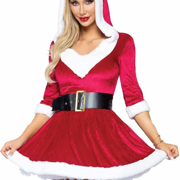 Mrs. Claus Costume - Velvet Hooded Dress Christmas - Picture 1 of 5